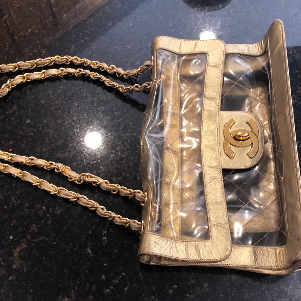 Authentic Chanel bag. Clear and gold